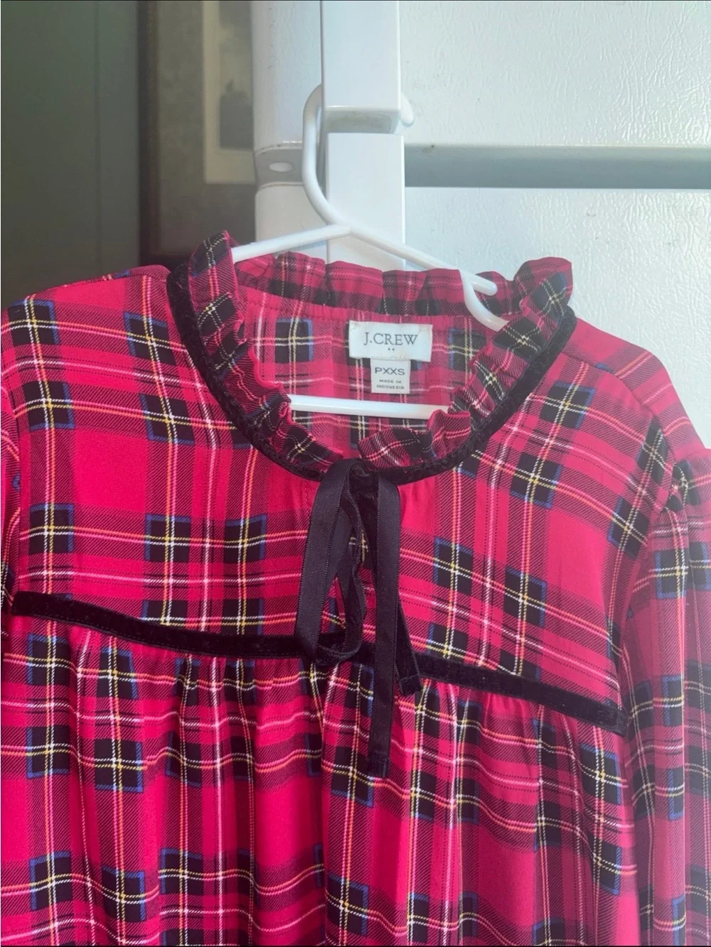 J. Crew Women’s ' Red Plaid Ruffle Collar Top